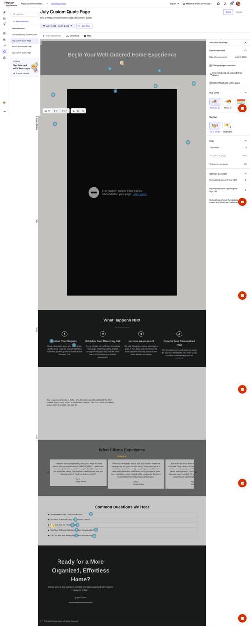 Hotjar heatmap of the Custom Quote page
